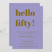 Purple Gold 50th Birthday Party Modern Typography Kaart (Voorkant / Achterkant)