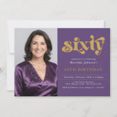 Purple Gold 60th Birthday Invitation Kaart (Voorkant)