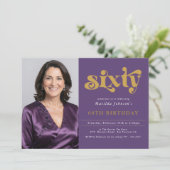 Purple Gold 60th Birthday Invitation Kaart (Staand voorkant)