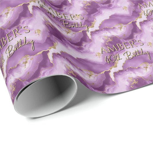 Purple Gold Abstract Marble Design Cadeaupapier (Rol Hoek)