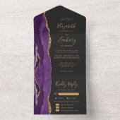 Purple Gold Agate Dark Meal Options Wedding All In One Uitnodiging (Binnen)