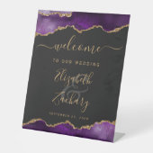 Purple Gold Agate Dark Wedding Welcome Reclamebord Met Voetstuk (Voorkant)
