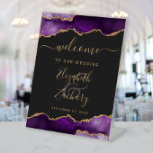 Purple Gold Agate Dark Wedding Welcome Reclamebord Met Voetstuk