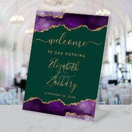 Purple Gold Agate Emerald Green Wedding Welcome Reclamebord Met Voetstuk
