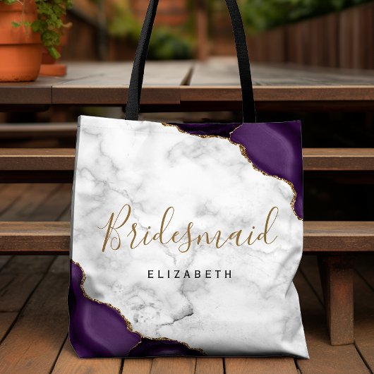 Purple Gold Agate Marble Bridesmaid Tote Bag