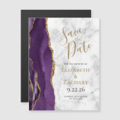 Purple Gold Agate Marble Magnetic Save the Date (Voorkant / Achterkant)