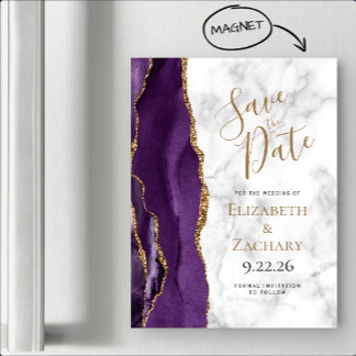 Purple Gold Agate Marble Magnetic Save the Date