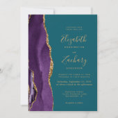 Purple Gold Agate Teal Photo QR Code Wedding Kaart (Voorkant)