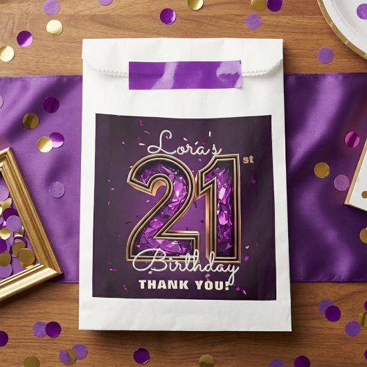 Purple Gold Amethyst Glam 21st Birthday Party Bedankzakje