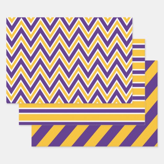 Purple, Gold, and White Chevron & Stripe Pattern Inpakpapier Vel (Set)