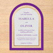 Purple gold and white simplistic wedding acryl uitnodigingen (Voorkant)