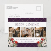 Purple Gold Botanical Photo Newlywed Feestdagenkaart (Voorkant / Achterkant)