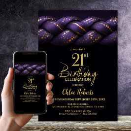 Purple Gold Braid 21st Birthday Party Kaart