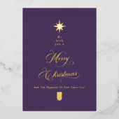 Purple Gold Calligraphy Christmas Card Folie Feestdagenkaart (Voorkant)