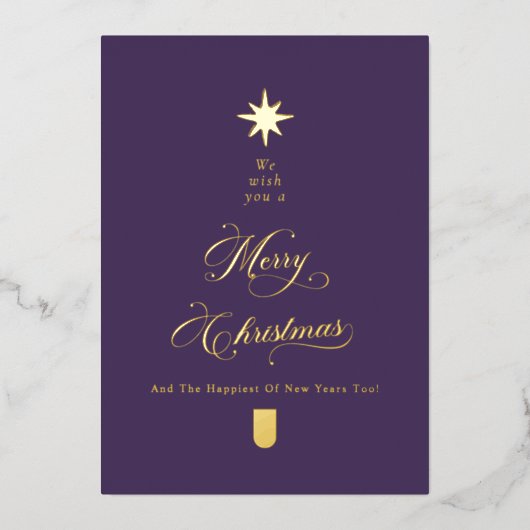 Purple Gold Calligraphy Christmas Card Folie Feestdagenkaart (Voorkant)