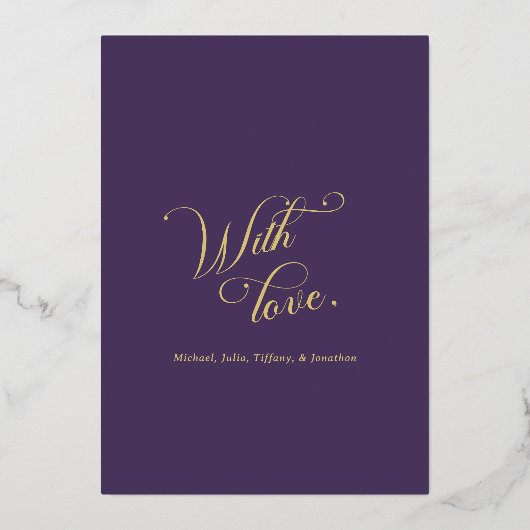 Purple Gold Calligraphy Christmas Card Folie Feestdagenkaart (Achterkant)