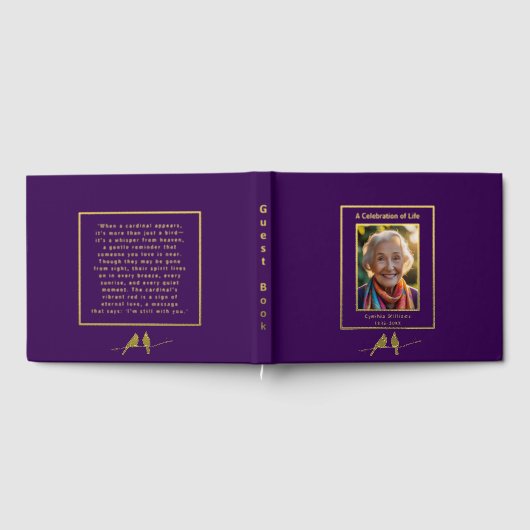 Purple Gold Cardinals Real Foil Funeral GuestBook  Gastenboek (Volledig)