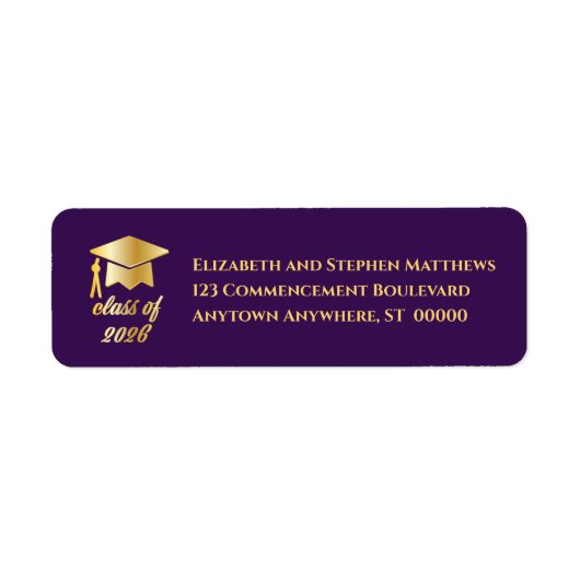 Purple | Gold Class of 2026 Graduation Cap Label (Voorkant)