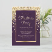 Purple Gold Confetti Botanical Christmas Party Kaart (Staand voorkant)