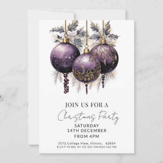 Purple & Gold Elegant Christmas Party  Kaart (Voorkant)