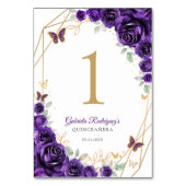 Purple Gold Floral Quinceanera Kaart (Achterkant)