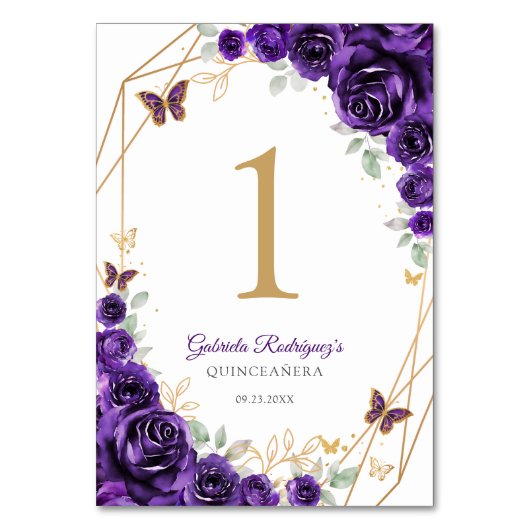 Purple Gold Floral Quinceanera Kaart (Voorkant)