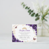Purple Gold Floral Quinceanera Reception Details Informatiekaartje (Staand voorkant)