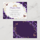 Purple Gold Floral Quinceanera Reception Details Informatiekaartje (Voorkant / Achterkant)
