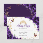 Purple Gold Floral Quinceanera Reply RSVP Kaartje (Voorkant / Achterkant)