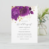 Purple Gold Floral Rose Wedding   Kaart (Staand voorkant)