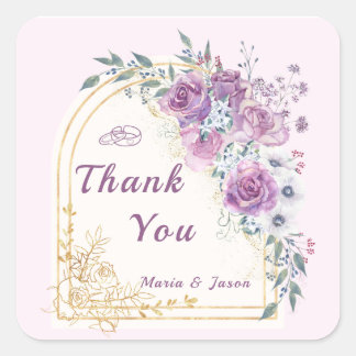 Purple Gold Floral Wedding Thank You Sticker
