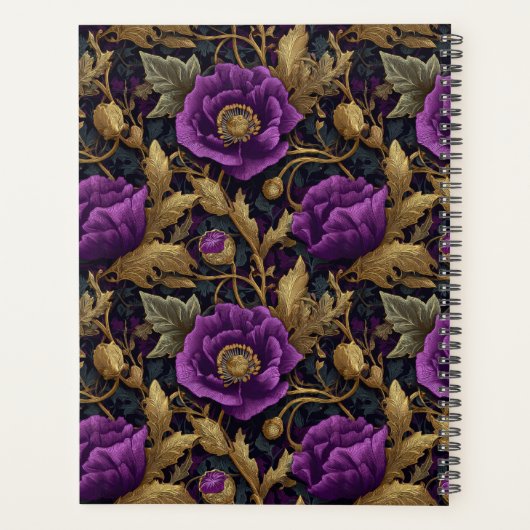 Purple Gold Floral William Morris Elegant Monogram Planner (Achterkant)