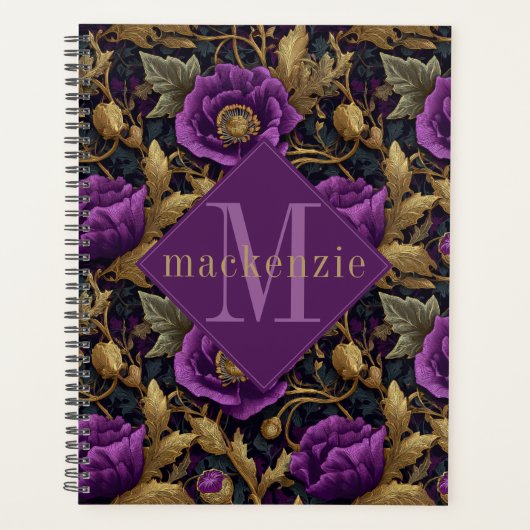 Purple Gold Floral William Morris Elegant Monogram Planner (Voorkant)
