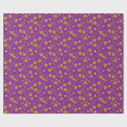Purple & Gold Floral Wrapping Paper Cadeaupapier (Vlak)