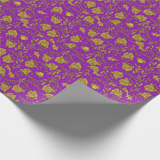 Purple & Gold Floral Wrapping Paper Cadeaupapier (Hoek)