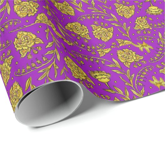 Purple & Gold Floral Wrapping Paper Cadeaupapier (Rol Hoek)