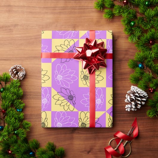 Purple gold Flower seamless Checkerboard pattern Cadeaupapier (Feestdagen Geschenken)