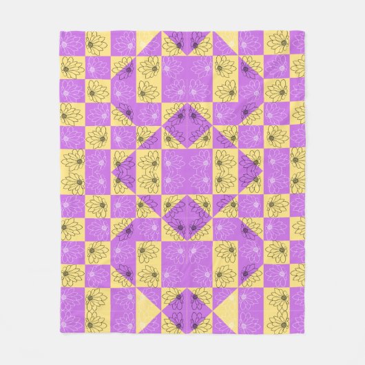 Purple gold Flower seamless Checkerboard pattern Fleece Deken (Voorkant)