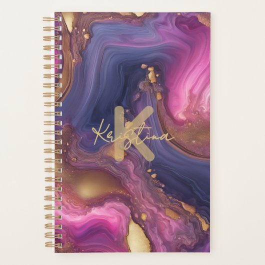Purple Gold Geode Agate Monogram Script Name Planner (Voorkant)