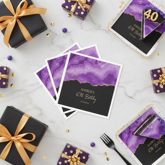 Purple Gold Glitter Abstract Watercolor Marble Servet