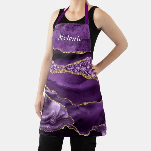 Purple Gold Glitter Apron Personalized Your Name Schort (Insitu)