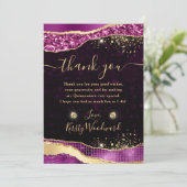 Purple & Gold Glitter Glam Tears Quinceanera Bedankkaart (Staand voorkant)