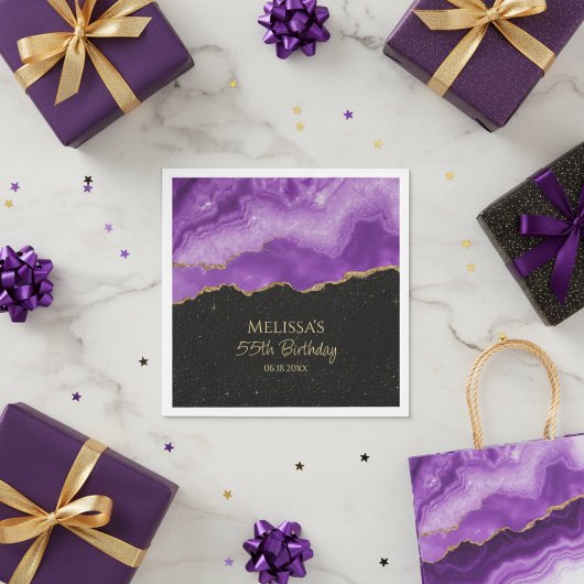 Purple Gold Glitter Watercolor Marble Servet