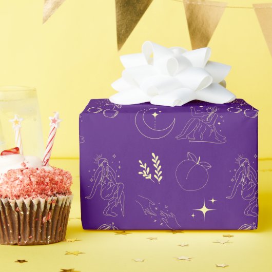 Purple Gold Goddess Tattoo Pattern Cadeaupapier (Verjaardagsfeest)