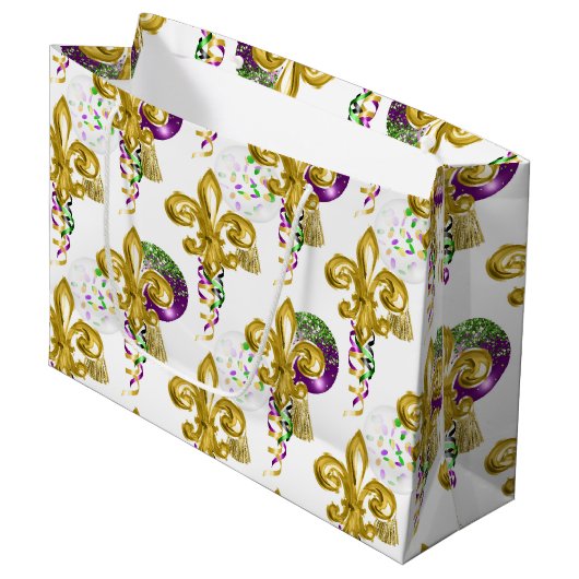PURPLE GOLD GREEN MARDI GRAS FLEUR DE LIS GROOT CADEAUZAKJE (Voorkant Gekanteld)