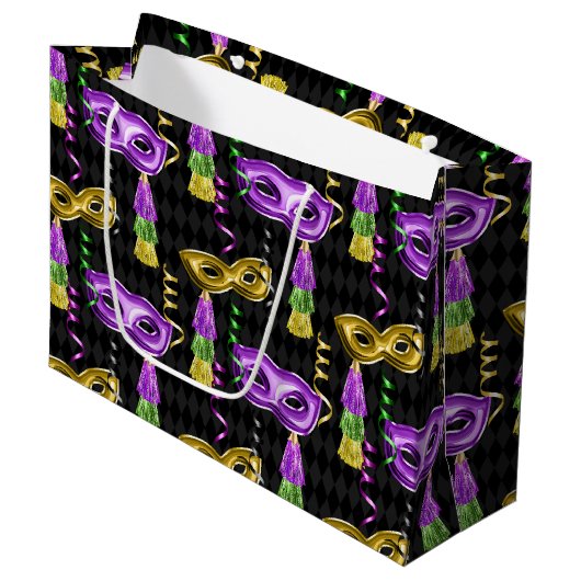 PURPLE GOLD GREEN MARDI GRAS MASKS GROOT CADEAUZAKJE (Voorkant Gekanteld)