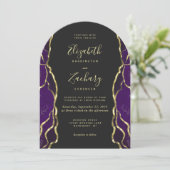 Purple Gold Ink Dark Arch Wedding Invitation Kaart (Staand voorkant)
