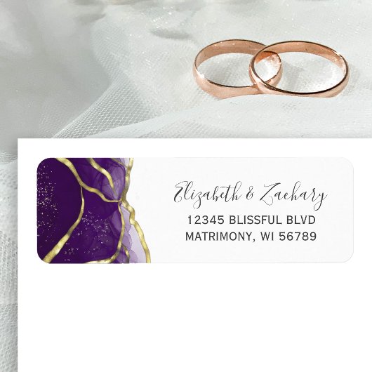 Purple Gold Ink Wedding Return Address Etiket
