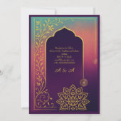 Purple & gold mandala hindu Oriental Frame wedding Kaart (Achterkant)