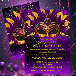 Purple Gold Masks Masquerade Birthday Party Kaart